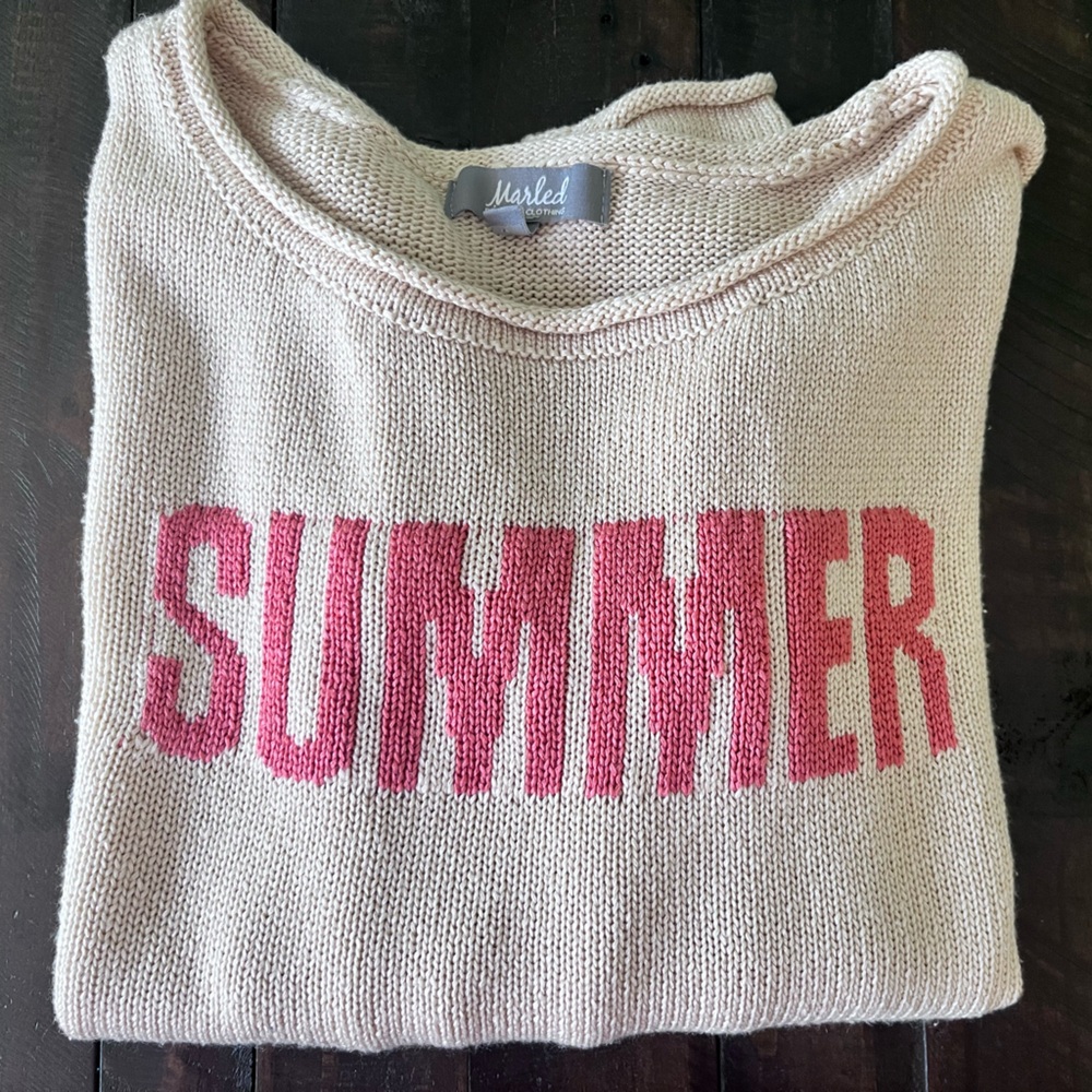 Marled Reunited Clothing SUMMER Sweater Small Tan Long Sleeve Coastal Beach